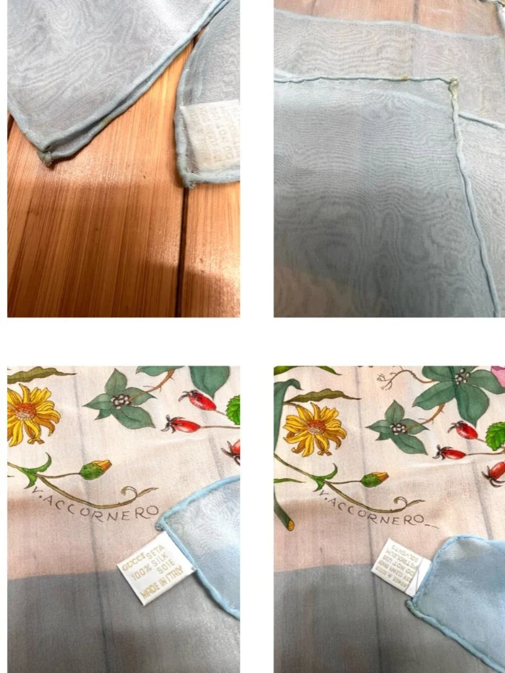 Beautiful Gucci V. ACCORNERO Floral Silk Chiffon Scarf Light Blue Green Pink (20